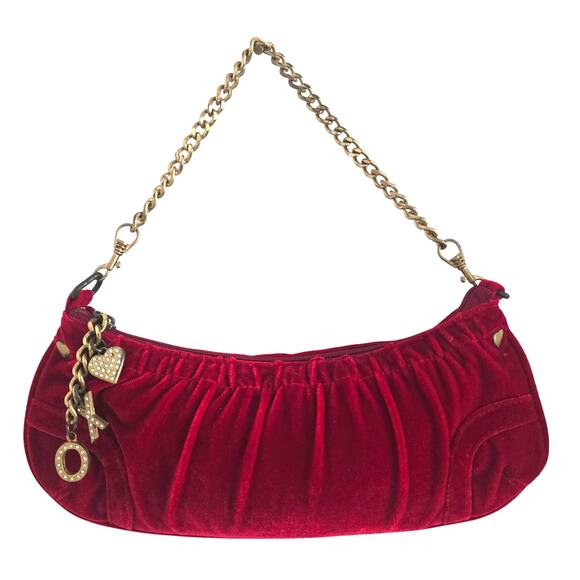 Vintage XOXO Y2K Burgundy Red Velvet Gold Chain Purse with Charms Shoulder Bag - Picture 1 of 10